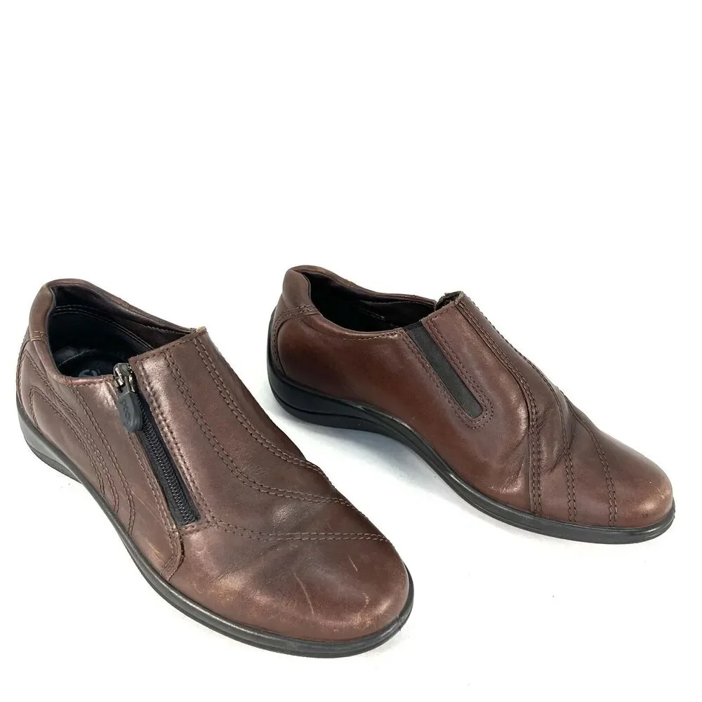 Ecco Vegetable Tanned Lightweight Brown Leather Zip Ankle Boots Shoes Size 39